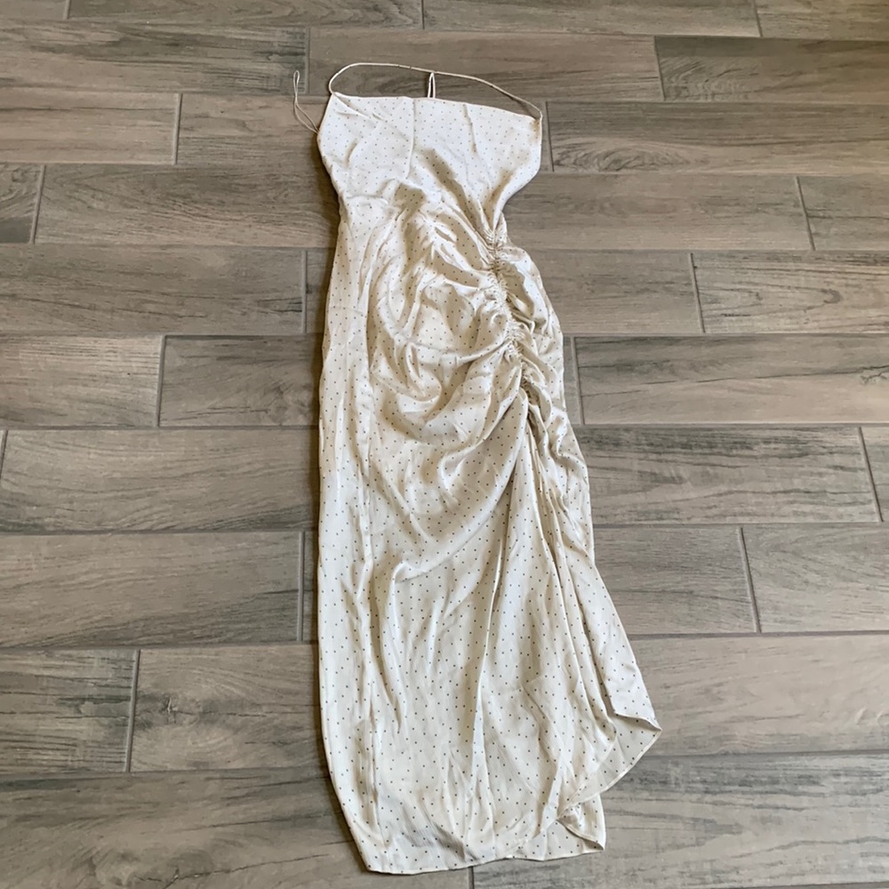 White Polka Dot Ruched Slip Dress